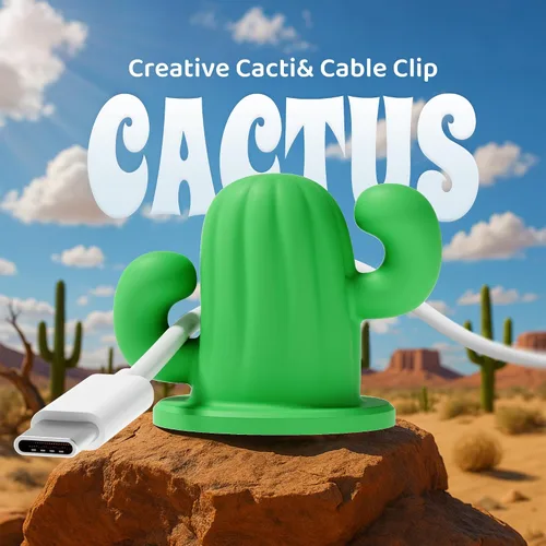Vista 2 de ELETIUO Cactus - Organizador de cables de silicona con adhesivo fuerte, soporte universal para cables para escritorio, hogar, automóvil, organizador