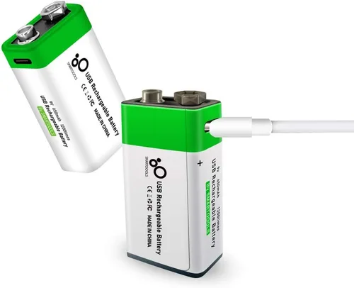 Vista 3 de Batería recargable USB de iones de litio de 9 V, batería recargable de 9 V de alta capacidad de 650 mAh, carga rápida de 1.5 H, 1200 ciclos
