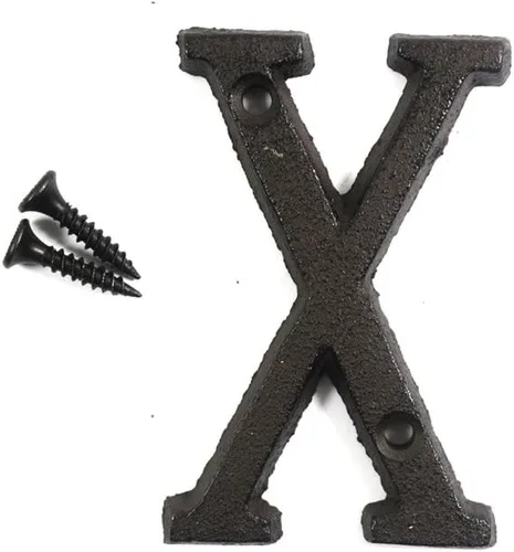 Vista 23 de Letras del abecedario de 3" en metal de hierro fundido decorativas, estilo clásico, para colgar letreros de pared, dirección, nombre, letrero
