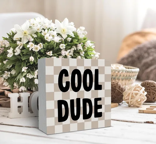 Vista 3 de SRADMO Cool Dude - Letrero de madera para escritorio, caja de madera boho, beige, preppy, decoración para adolescentes, niños, dormitorio
