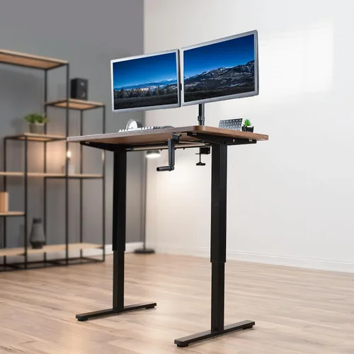 Vista 2 de VIVO DESK-M051MB - Marco de escritorio de pie con manivela compacta, color negro Para mesas de 37 a 77 pulgadas, altura ajustable, patas