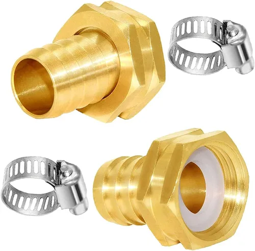 Vista 9 de Joywayus 1/2" Barb x 3/4" Hembra GHT Rosca Giratoria Hexagonal Latón Jardín Manguera de Agua Conector de Cobre con Abrazadera de Acero Inoxidable
