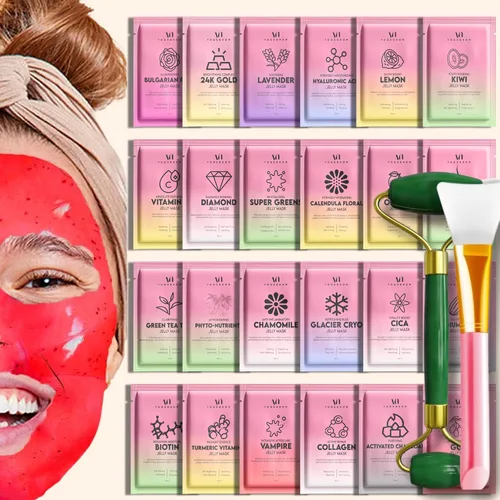 Vista 13 de VogueNow Mascarilla facial de gelatina para tratamientos faciales – Máscara de gelatina hidratante, iluminadora y nutritiva de oro de 24 quilates