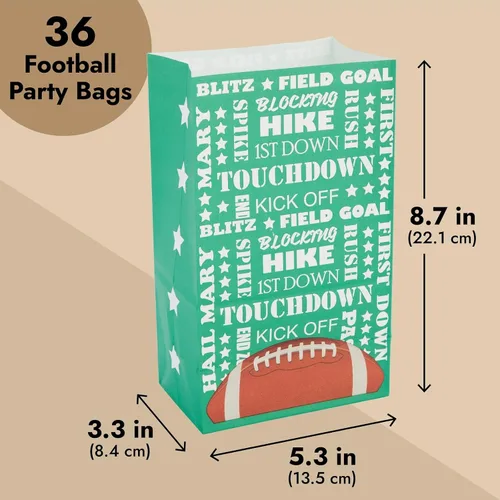 Vista 4 de Juvale Bolsas de golosinas de fútbol – Paquete de 36, papel verde, 5.3 x 8.7 x 3.3 pulgadas, bolsas de aperitivos de fútbol para niños y recuerdos