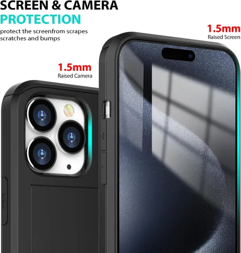 Vista 4 de Zuslab Funda con ranura para tarjetero compatible con Apple iPhone 15 Pro Max de 6.7 pulgadas 2023, funda tipo cartera para teléfono con 1 protector