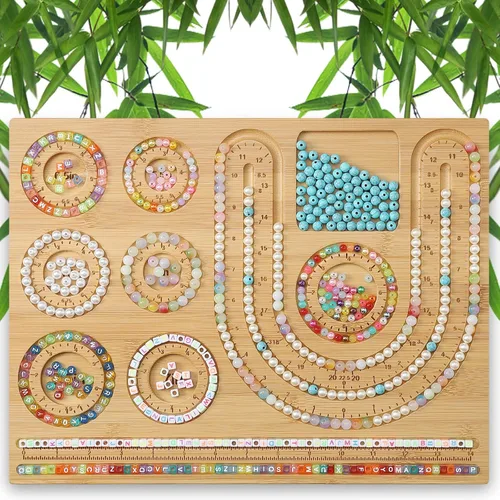 Vista 9 de NOAVAOL Tableros de cuentas para hacer joyas, tablero de cuentas de bambú combinado para hacer pulseras de joyería, bandejas de cuentas y tapetes