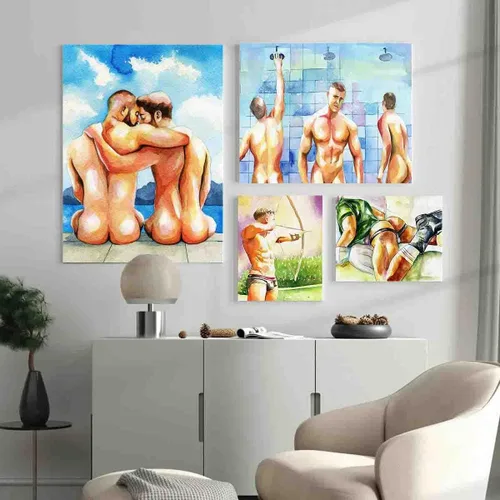 Vista 7 de DAVUD Decoración artística para hombre, pintura de acuarela, hombre gay y baño gay, arte de pared para el hogar, bar, decoración de pared, arte