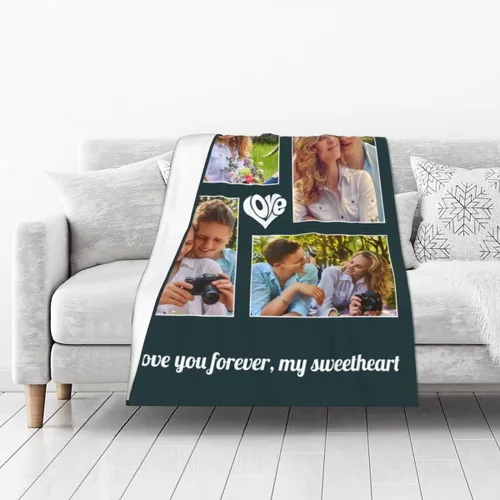 Vista 2 de Manta personalizada con foto, manta personalizada con imagen para regalos de pareja, mantas de franela personalizadas para adultos, niños