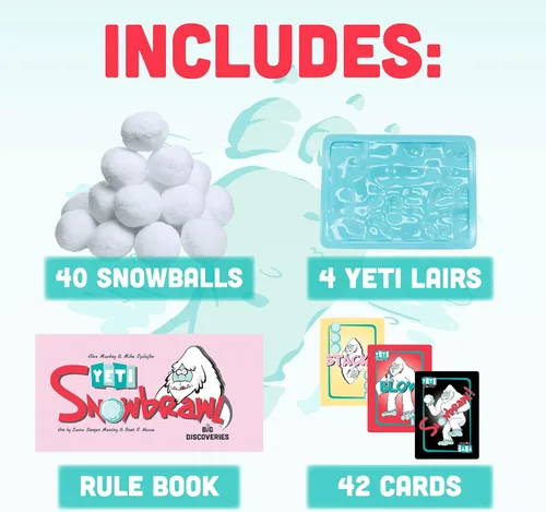 Vista 3 de Big Discoveries Yeti Snowbrawl - Un juego de cartas de pelea apilada de bolas de nieve, incluye 40 bolas de nieve, divertido juego de mesa