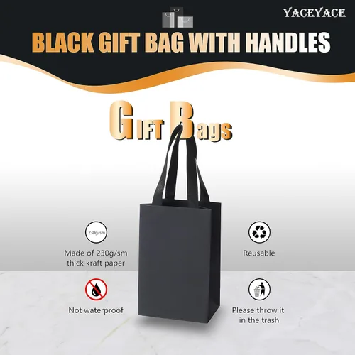 Vista 5 de Bolsas de regalo negras con asas, 10 bolsas de papel kraft de 5.25 x 3.75 x 8 pulgadas para bodas, fiestas, negocios, venta al por menor Negro