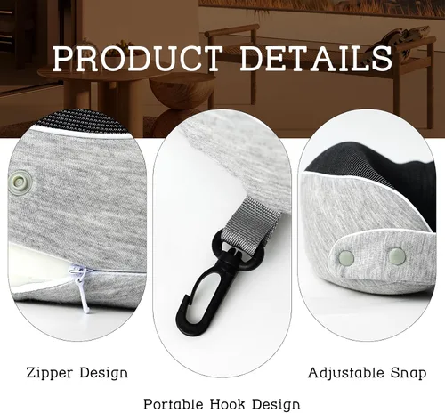 Vista 6 de Reidio Almohada de viaje de espuma viscoelástica para avión, diseño ergonómico, soporte para la cabeza, extraíble, lavable, súper suave, almohada