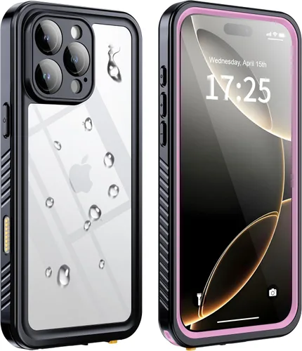 Vista 31 de ANTSHARE Funda impermeable IP68 para iPhone 16, negro/transparente Lente incorporada/protector de pantalla, protección militar contra caídas, funda