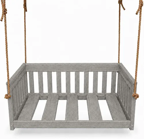 Vista 28 de Amish Made Antique Mahogany Mission Swing, Made in USA Deep Seating Mission Collection HDPE Poly Lumber Porch Swing with Rope, All-Weather Outdoor
