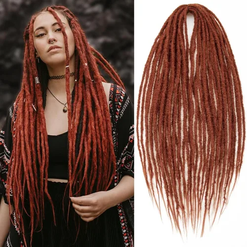 Vista 18 de 20 hebras de 24 pulgadas, extensiones de rastas color burdeos, rastas de cabello de ganchillo para mujer, hechas a mano, suaves, trenzas de cabello