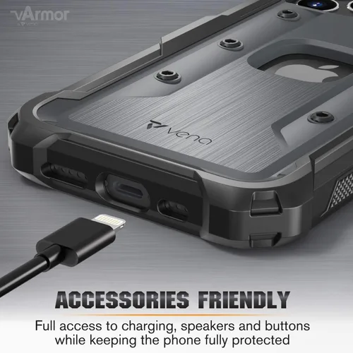 Vista 8 de Vena vArmor - Funda resistente compatible con Apple iPhone 12 / iPhone 12 Pro (6.1 pulgadas) (protección contra caídas de grado militar), funda Gris