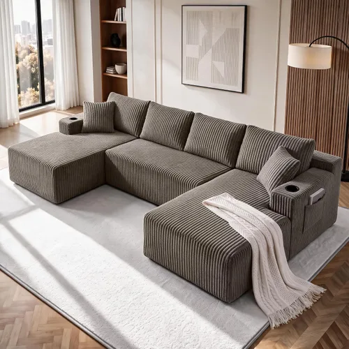 Vista 25 de Sofá cama modular de 124 pulgadas, sofá de nube sin hueso para sala de estar, sofá de 5 asientos en forma de U con 2 bolsillos de almacenamiento y 2