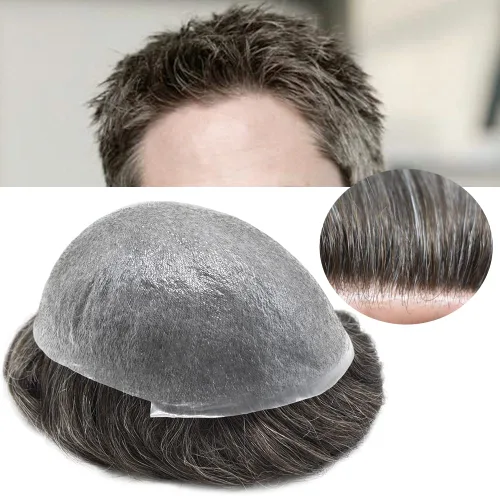 Vista 23 de Hairpiece para hombres Toupee Unidades de cabello humano para hombres Pieza de pelo de piel fina Toupee Hombres Reemplazo de pelo V-Loop Línea