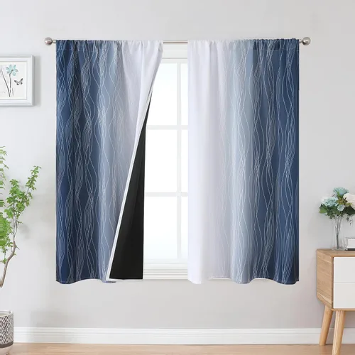 Vista 23 de Estelar Textiler Cortinas oscurecedoras beige y blanco grisáceo de 45 pulgadas de largo, cortinas graduadas con bloqueo de luz para baño, cortinas