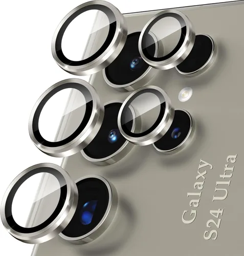 Vista 21 de YWXTW para Samsung Galaxy S23 Ultra Protector de lente de cámara, Protector de pantalla de lente de cámara de vidrio templado con anillo metálico