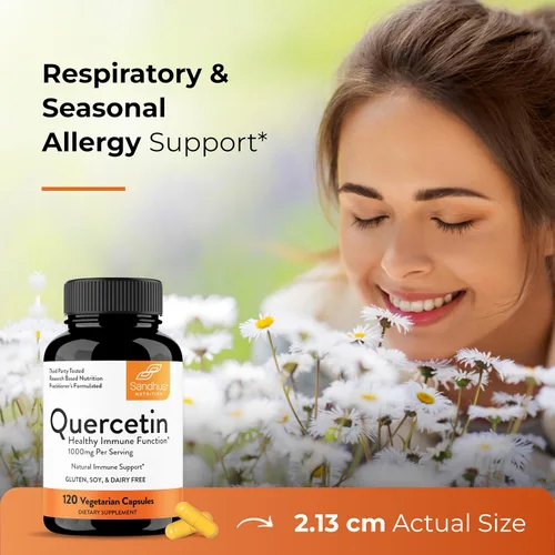 Vista 8 de Quercetina 500mg Cápsulas vegetarianas 120 unidades 1000 mg por porción de 2 cápsulas Suplementos de apoyo inmunológico para respiratorio, salud
