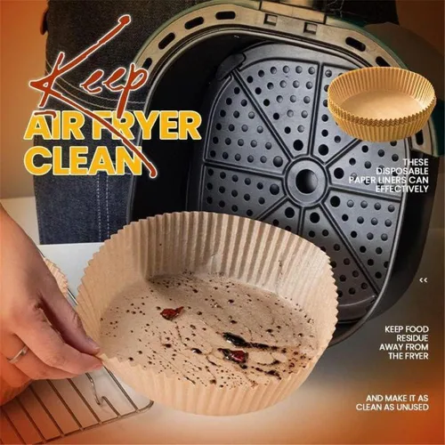 Vista 4 de Forro para freidora de aire, 100 piezas de forro desechable antiadherente, papel de hornear para freidora de aire, a prueba de aceite, impermeable