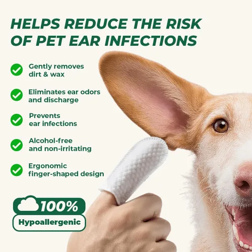 Vista 2 de Toallitas de limpieza de oídos para perros y gatos, toallitas suaves prehumedecidas para eliminar suavemente la cera y la suciedad, formulación a