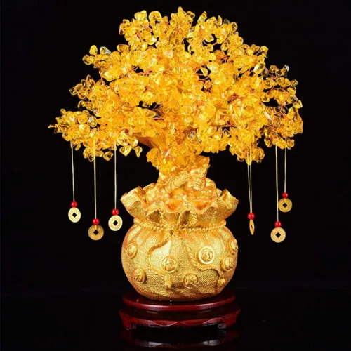 Vista 3 de Figuras, estatuas/adornos de Feng Shui, árbol de dinero de cristal geloso, árbol de dinero de cuarzo con piedras preciosas para decoración del hogar