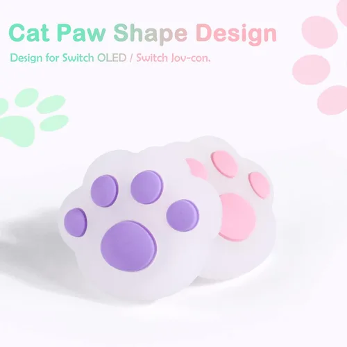 Vista 2 de DLseego Cat Paw Shape - 4 tapas de agarre para pulgar para interruptor regular, interruptor LiteSwitch OLED Joy Con Joystick de silicona suave