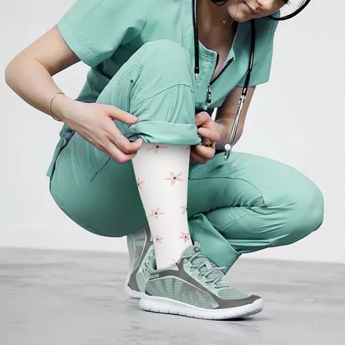 Vista 5 de 6 pares de calcetines de compresión para mujeres y hombres, 15-20 mmHg, soporte graduado hasta la rodilla, calcetines para enfermeras, viajes
