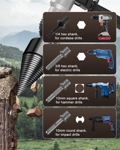 Vista 5 de 6 brocas divisoras de madera, 1.772 in + 1.260 in, diseño desmontable para leña, taladros eléctricos resistentes, destornillador de cono extraíble
