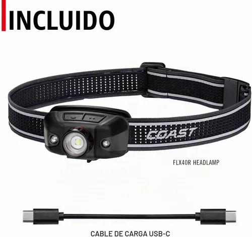 Vista 8 de Coast FLX40R - Linterna frontal LED con batería recargable incorporada de 800 lúmenes con lente de enfoque giratorio ultra correa