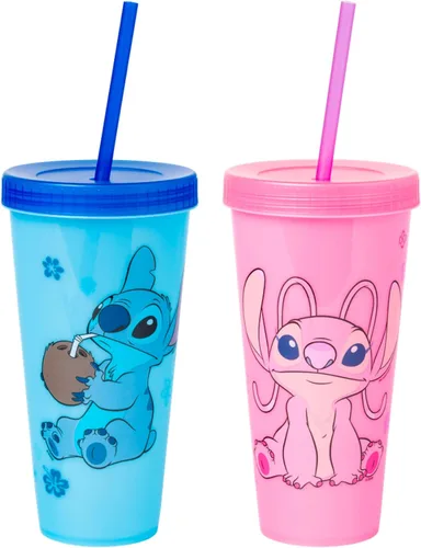 Vista 17 de Silver Buffalo Care Bears Corazones y Estrellas Juego de 4 Vasos de Plástico Cambian de Color con Popotes de Espiral Arcoíris con Tenderheart