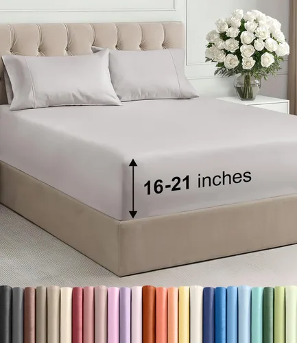 Vista 33 de Juego de sábanas tamaño Queen con bolsillos extra profundos, sábanas transpirables y refrescantes de 4 piezas, ropa de cama de lujo para hotel