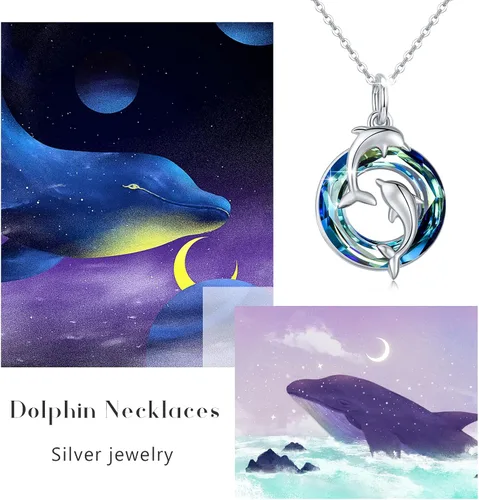 Vista 3 de Collar de delfín de plata de ley 925, regalos para el día de la madre para mujeres