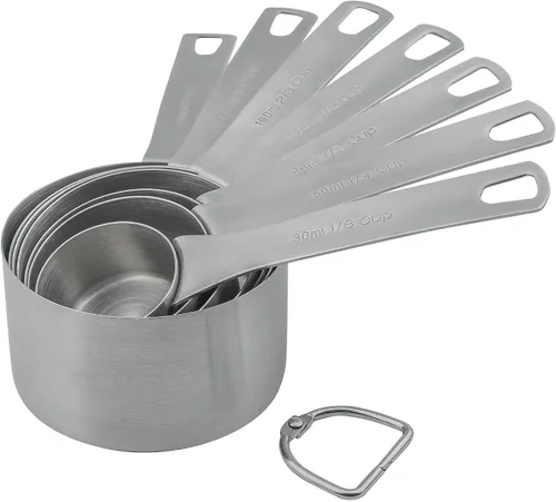 Vista 11 de Smithcraft Juego de 15 tazas y cucharas medidoras de acero inoxidable 18/8 métricas y estadounidenses para hornear y cocina, 6 tazas medidoras y 7
