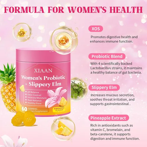 Vista 3 de Gomitas probióticas de olmo resbaladizo para mujer, sus jugosos probióticos femeninos apoyan el equilibrio del pH y el sistema inmunológico, gomitas