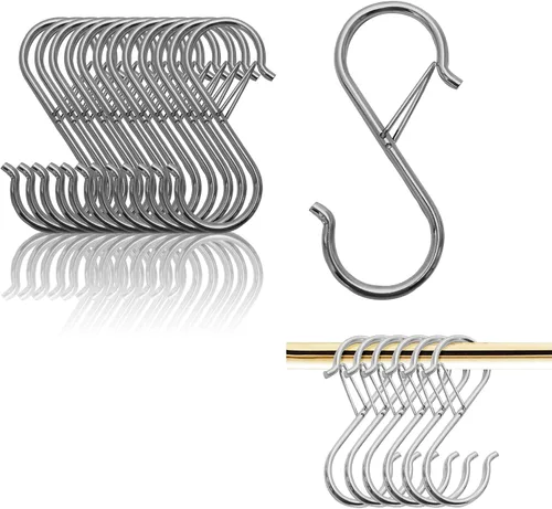 Vista 11 de Ganchos en S para colgar, resistentes con diseño de hebilla de seguridad, ganchos en forma de S para utensilios de cocina, sartenes, barra