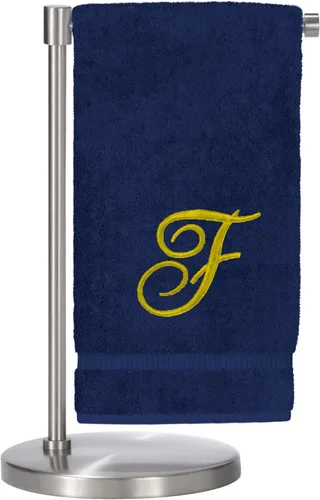 Vista 70 de Script R - Toalla de baño con monograma, regalo personalizado, 27 x 54 pulgadas, juego de 1 toalla bordada con texto dorado, 100% algodón turco Navy