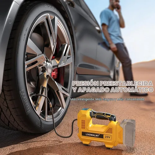 Vista 5 de Inflador de neumáticos inalámbrico, compresor de aire portátil, bomba de aire de neumáticos compatible con batería Dewalt de 20 V, bomba automática