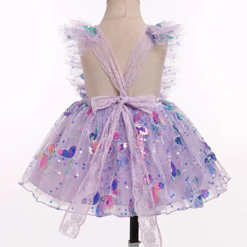 Vista 4 de Vestido para sesión de fotos de fiesta de cumpleaños con espalda descubierta para bebé, niña, mariposa, fresa, volantes, princesa, pastel, fiesta