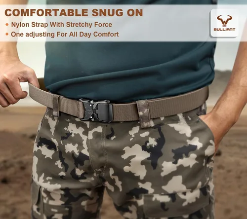 Vista 5 de BULLIANT Cinturón táctico para hombre, cinturón elástico ajustable para hombres, senderismo, ejercicio, resistente, 1 3/8 pulgadas, liberación rápida