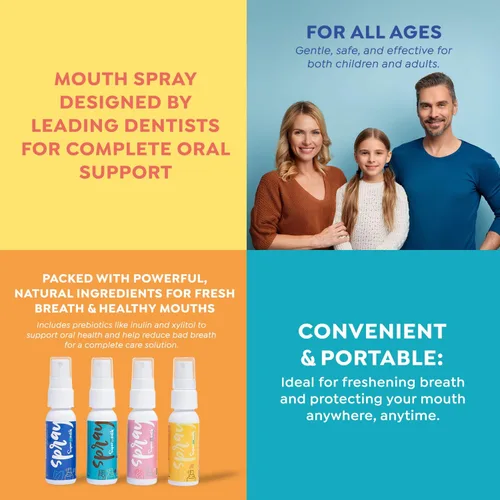 Vista 4 de SuperMouth Spray bucal sin flúor, fórmula alcalina, sin azúcar con prebióticos y xilitol, suave para niños, adultos y mujeres embarazadas, refresca