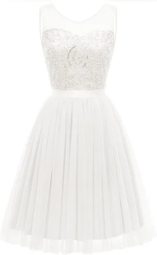 Vista 7 de Bridesmay Vestido corto de tul para mujer, vestido de fiesta de graduación, vestido de cóctel con lentejuelas y cuentas 2023 para fiesta de boda