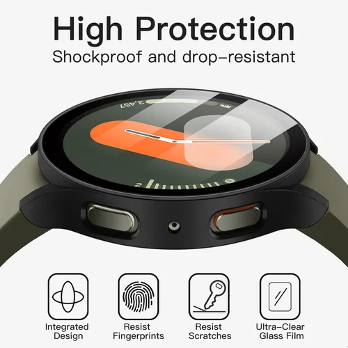 Vista 5 de JETech Funda con protector de pantalla para Samsung Galaxy Watch 7 de 40 mm, cubierta protectora general, película de vidrio templado de alta Negro