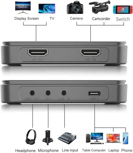 Vista 5 de King Ma Tarjeta de captura de video, 1080P 60HZ USB C a USB 3.0 Tarjeta de captura de audio HD Tarjeta de captura de juegos para TikTok Live