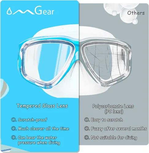Vista 5 de OMGear - Gafas de natación con cubierta para la nariz, máscara de buceo y esnórquel, máscara para niños y adultos, máscara de esnórquel para buceo