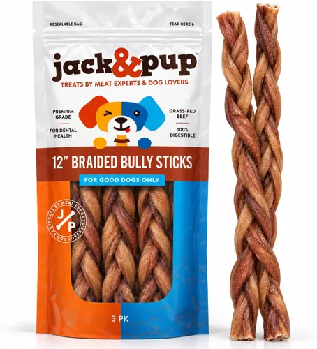 Vista 15 de Jack&Pup - Palitos trenzados de 6 pulgadas (paquete de 5) palitos gruesos de larga duración para perros medianos a grandes y masticadores agresivos