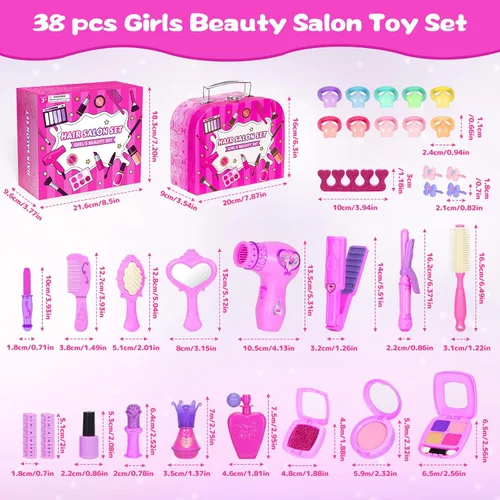 Vista 4 de VGOFUN Juguetes de peluquería para niñas, 38 piezas de juguetes para niñas, juego de salón de belleza, juego de simulación para niños, kit