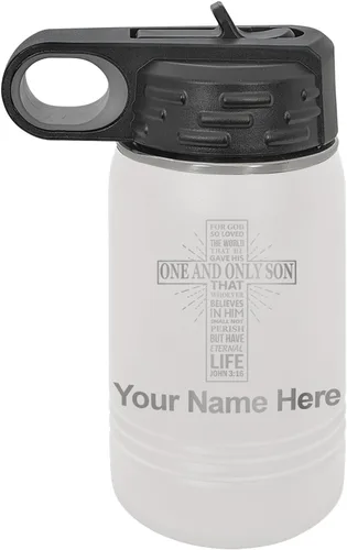 Vista 11 de LaserGram Botella de agua personalizada, versículo bíblico John 3-16, acero inoxidable de doble pared aislada al vacío con popote superior, regalo