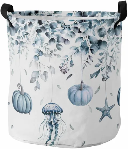 Vista 18 de Cesta de lavandería rosa para Halloween, bolsa plegable con asas fáciles de transportar, pequeña cesta plegable independiente, plegable, Blanco